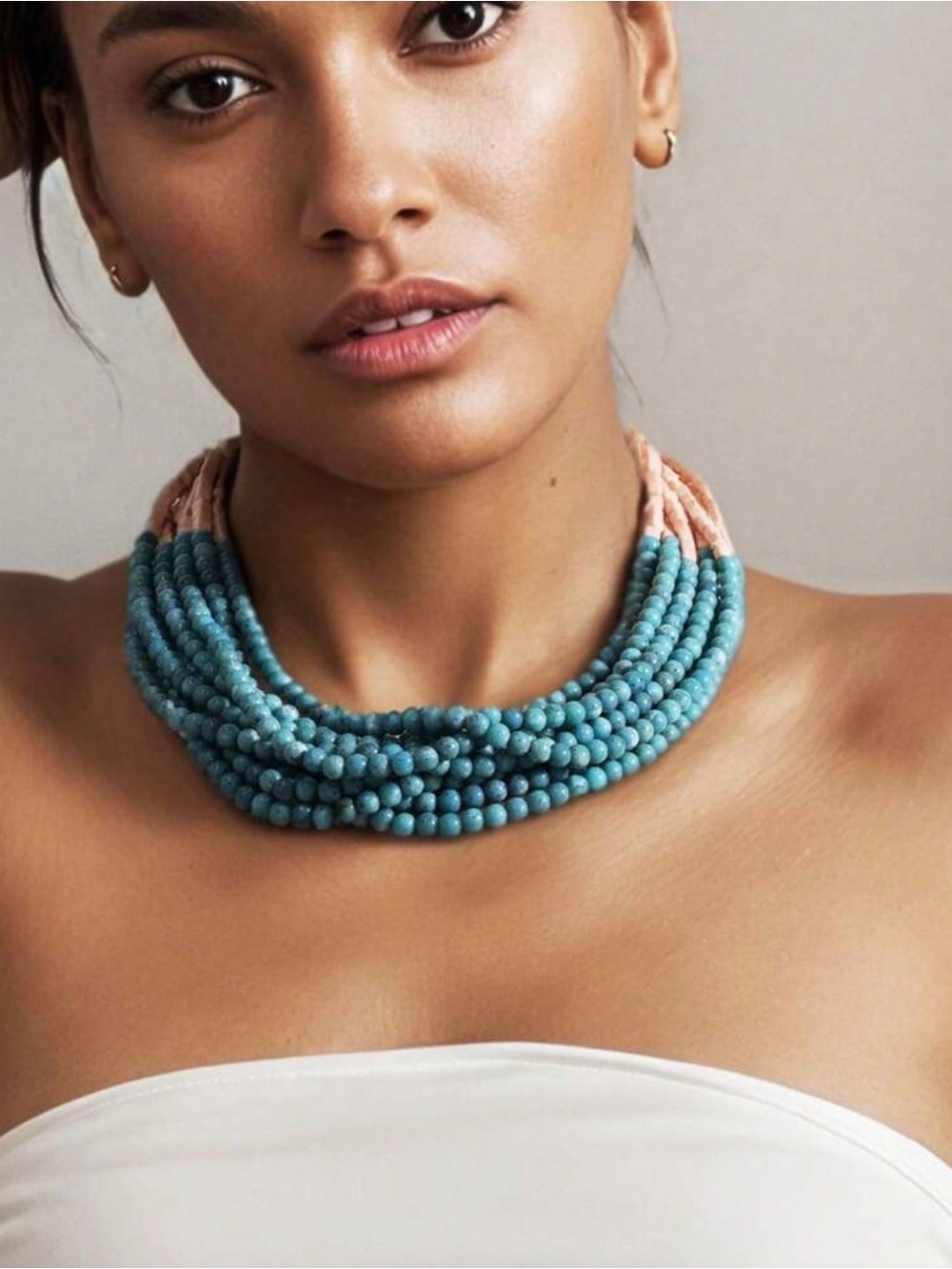 Multi-Strand Turquoise & Peach Beaded Statement Necklace - Women Jewelry